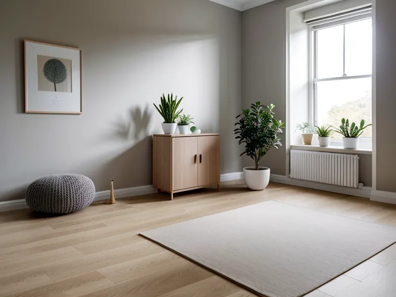 Zimmerpflanze auf einer Fensterbank in Düsseldorf mit einer bereitstehenden Yogamatte.