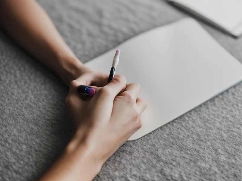 Nahaufnahme einer Hand, die in ein Journal schreibt, Fokus auf Achtsamkeit.
