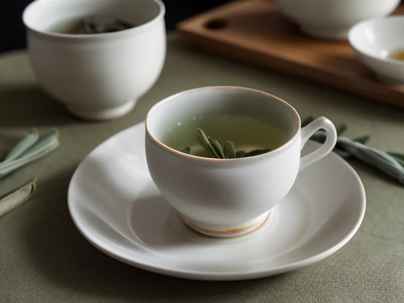 Teetasse und Notizbuch auf Holztisch – kleine Pause in der täglichen Meditationsroutine bei emotionaler Erschöpfung
