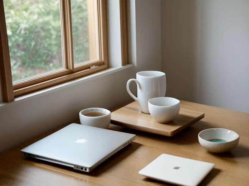 Nahaufnahme eines Laptops mit Design-Software neben einer Tasse Tee