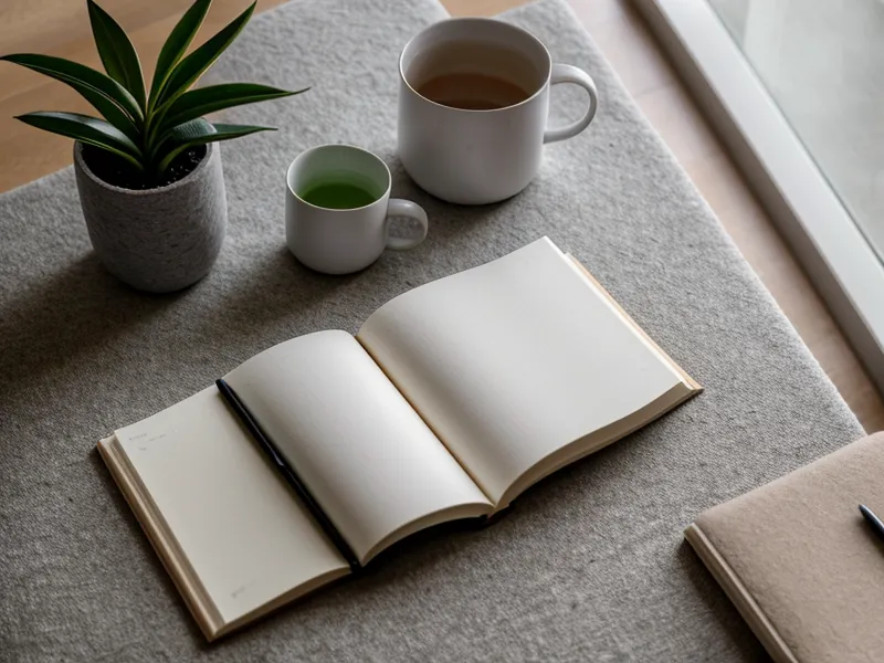 UX-Designer-Routine: offenes Notizbuch mit Skizzen vor dem nächtlichen Stadtpanorama von Düsseldorf.